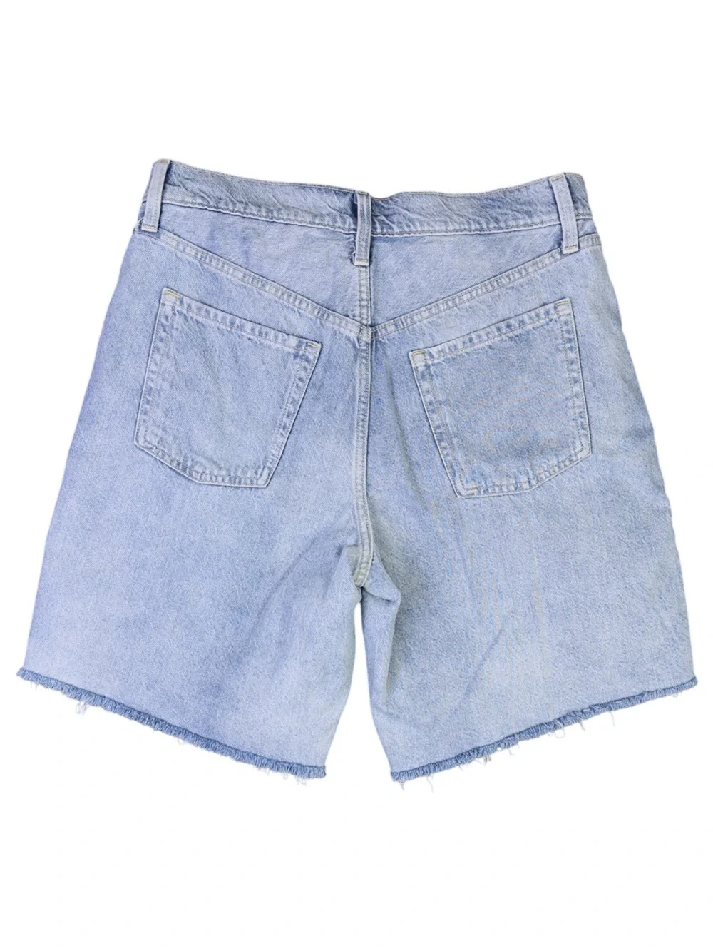 Old Navy Mid-Rise Baggy Denim Bermuda Shorts Size 8 Light Wash 9” Inseam Raw Hem